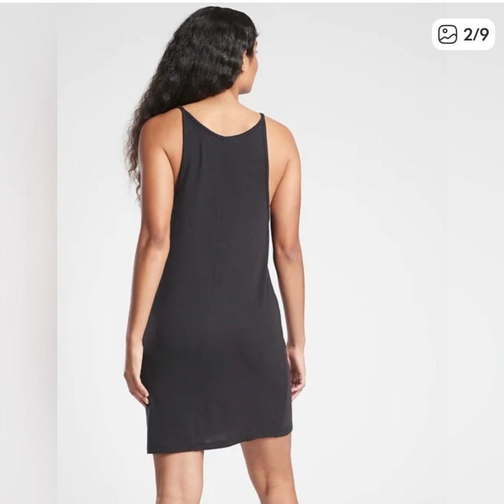 Athleta Spaghetti Strap Knee Length Tank Black Dress Casual Size XL Casual Yoga